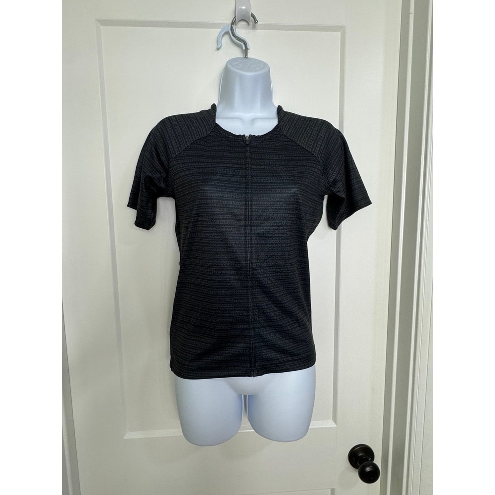 Black Running Athletic T-Shirt Short Sleeve‎ Zippered Back Pocket Activewear